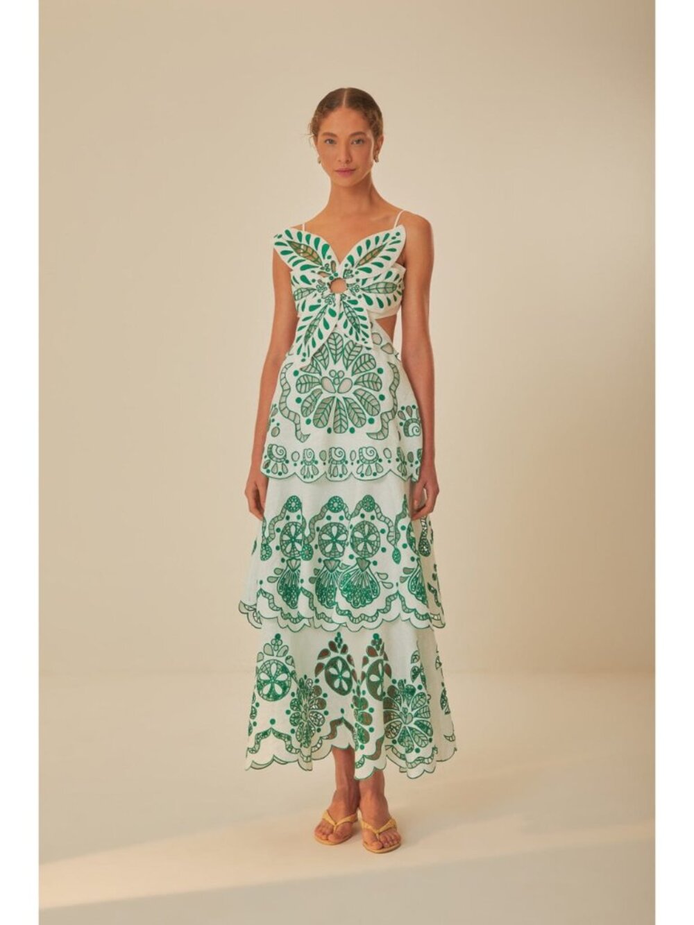 FARM Rio Flower Richelieu Linen Embroidered Midi Dress XS EUC - Picture 6 of 16